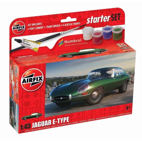 Airfix A55009 1/43 Jaguar E-Type. Plastikmodellbausatz eines klassischen britischen Sportwagens aus den 1960er Jahren mit 23 Tei