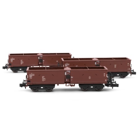 Arnold HN6364 3-tlg.Set Selbstentladewagen der DR, Bauart OOhmtu, braun