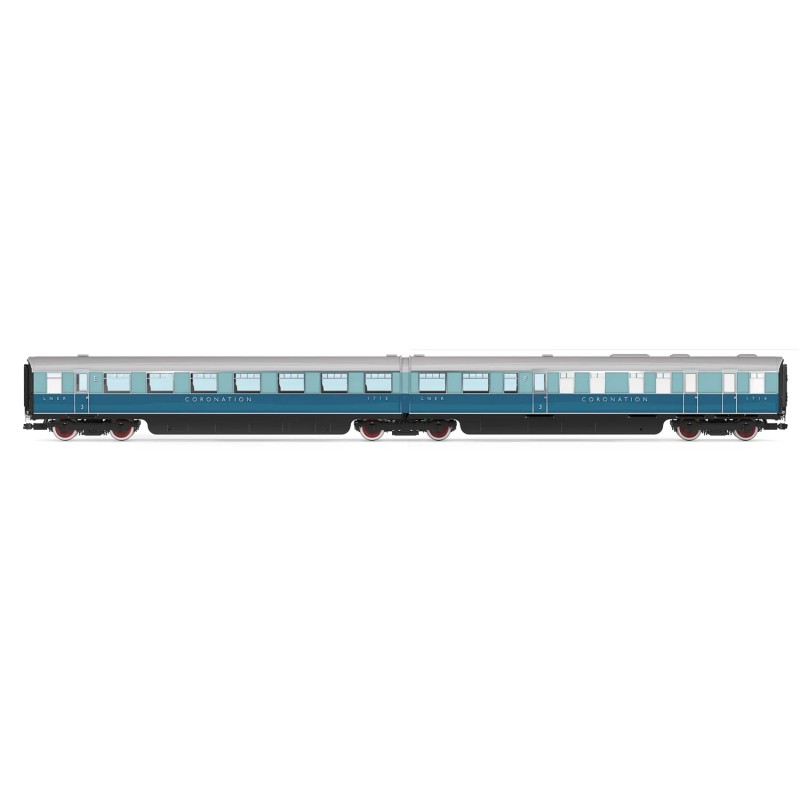 Hornby R40225 LNER, Coronation Open Third & Kitchen Third Articulated Coach Pack - Era 3