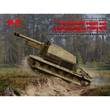 ICM 35340 10,5cm leFH 16 Sf auf Geschutzwagen FCM36 WWII German selfpropelled howitzer 1/35