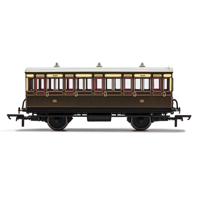 Hornby R40112A GWR, 4 Wheel Coach, 3rd Class, Fitted Lights, 1882 - Era 2/3