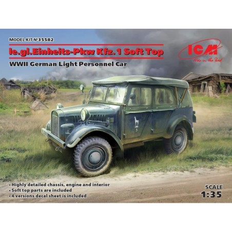 ICM 35582 le.gl.Einheits-Pkw Kfz.1 Soft Top WWII German Light Personnel Car 1/35