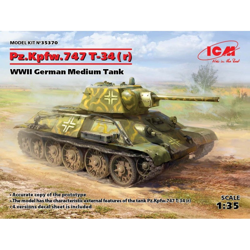 ICM 35370 Pz.Kpfw. T-34-747(r) WWII German Medium Tank 1/35