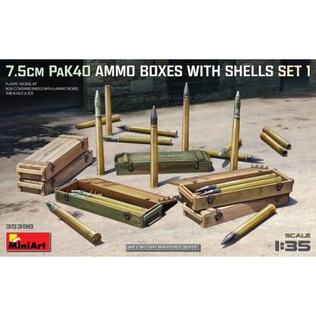 MiniArt 35398 7.5cm PaK40 AMMO BOXES WITH SHELLS SET 1