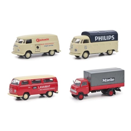 Schuco 452663700 MHI 4er Set „Starke Marken II“ - Bauknecht, Philipps, AEG, Miele 1:87